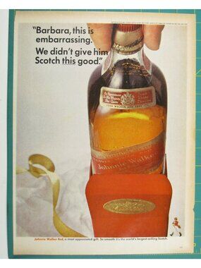 Print Ad Johnnie Walker Red Whisky Bottle Vintage 1960s Scotch Whiskey Cocktail